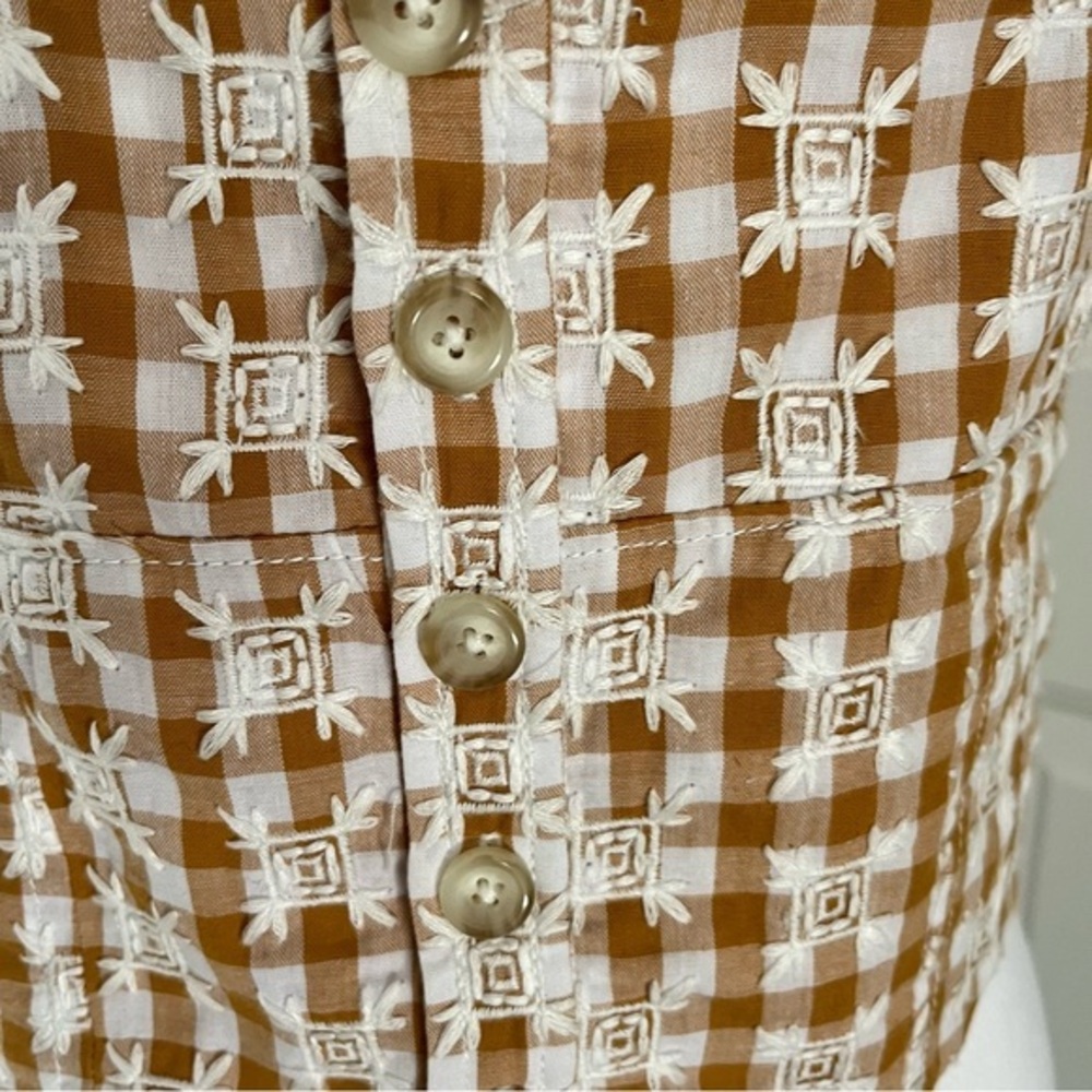 Anthropologie Maeve Scalloped Crop Top Sz‎ 6 Neutral Motif Brown Spaghetti strap - Picture 8 of 13